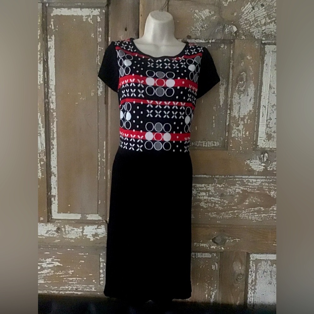 Stizzoli Dress Medium 44/ 10-12 Black White Red Knit Made In Italy
